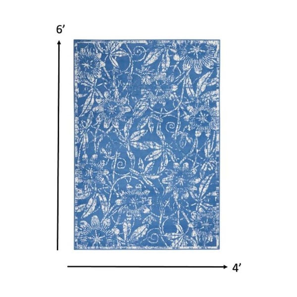 Palacedesigns 4 x 6 ft. Blue & Ivory Floral Vines Area Rug - Blue Ivory - 4' x 6' PA3659485 - main